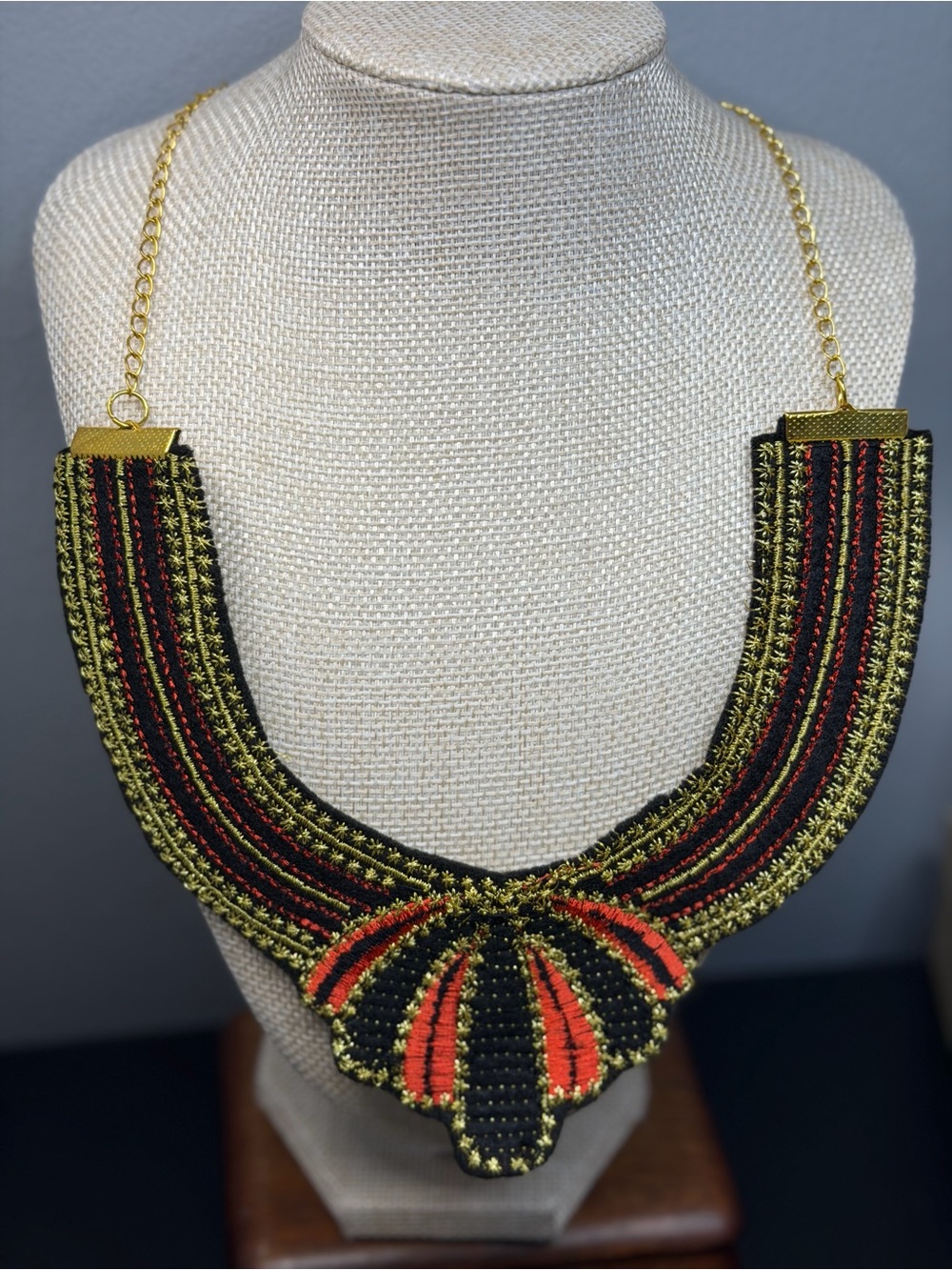 Handcrafted Black and Red Statement Necklace